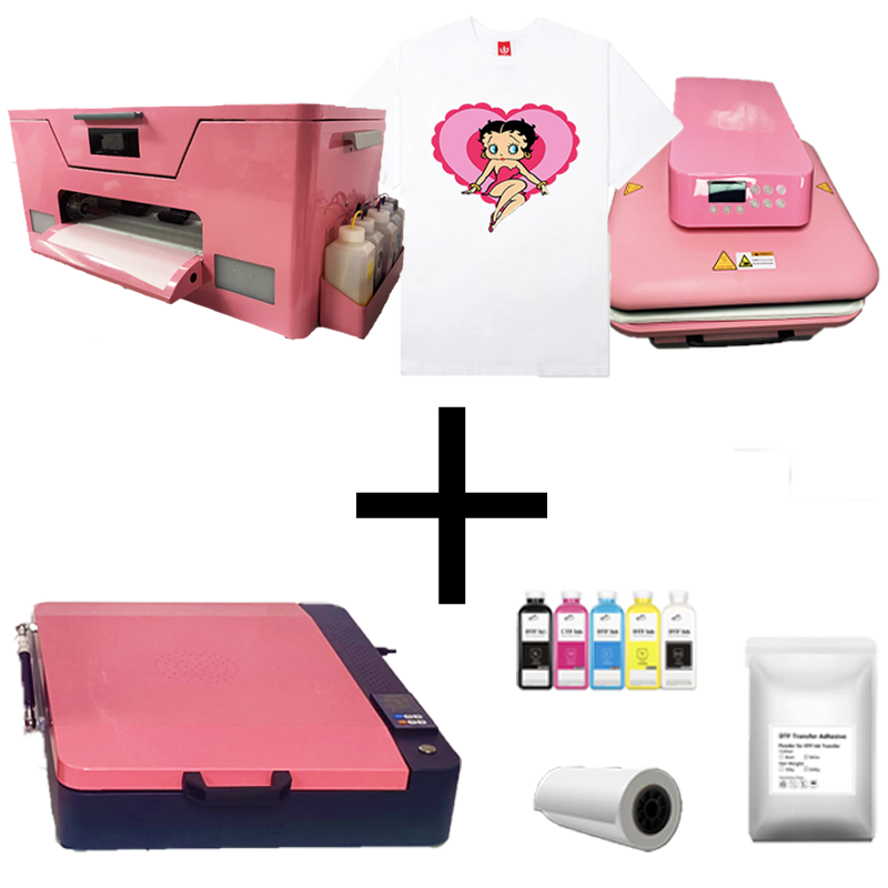 Pink Bundle DTF Tshirt Printing Machine Heat Transfer roll to roll XP600 Print Head A3 Digital Inkjet dtf Printer