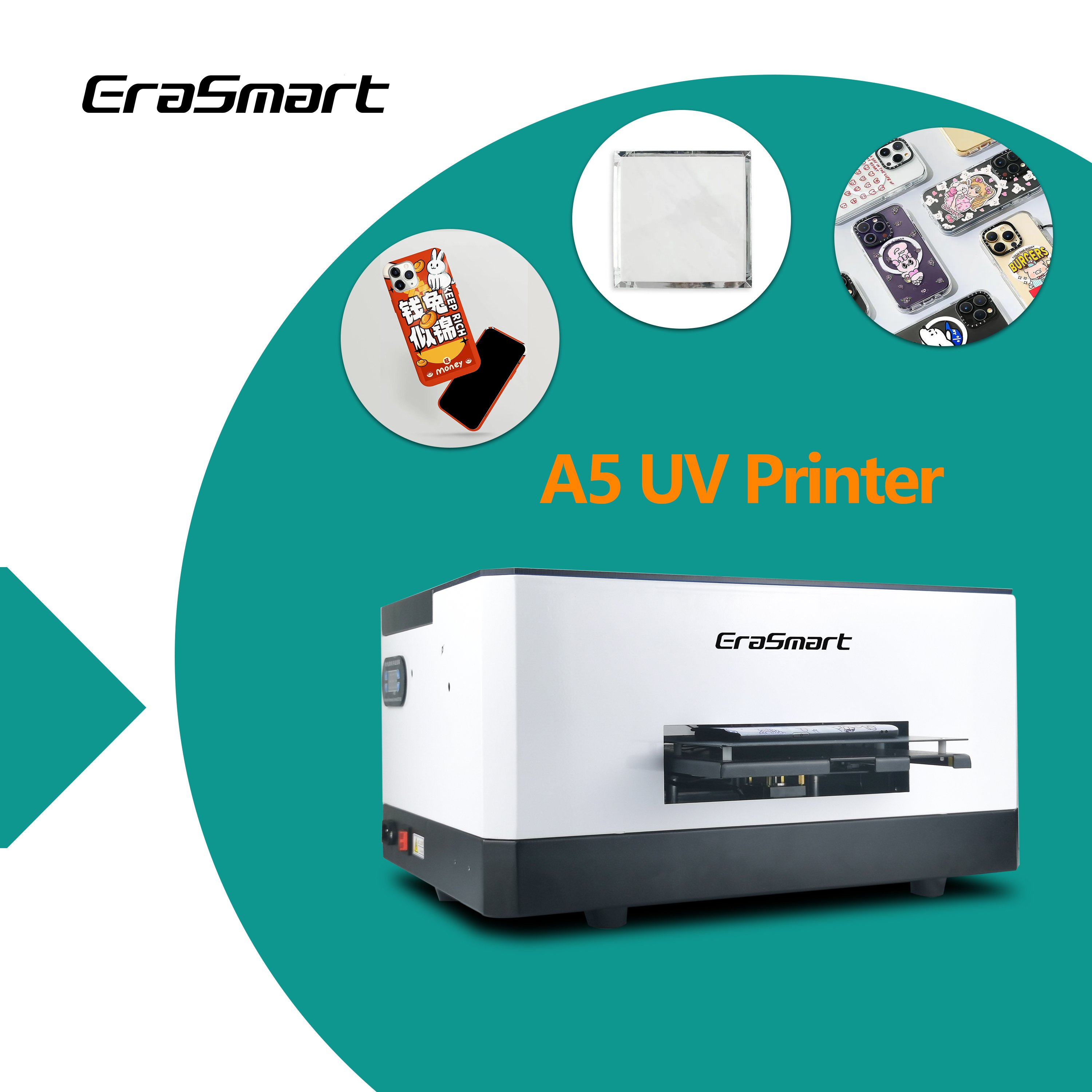 Erasmart A5 Flatbed UV Printer Machine L800 Print Head Acrylic Bottle Phone Case Printer Inkjet Printing Machine UV Printer