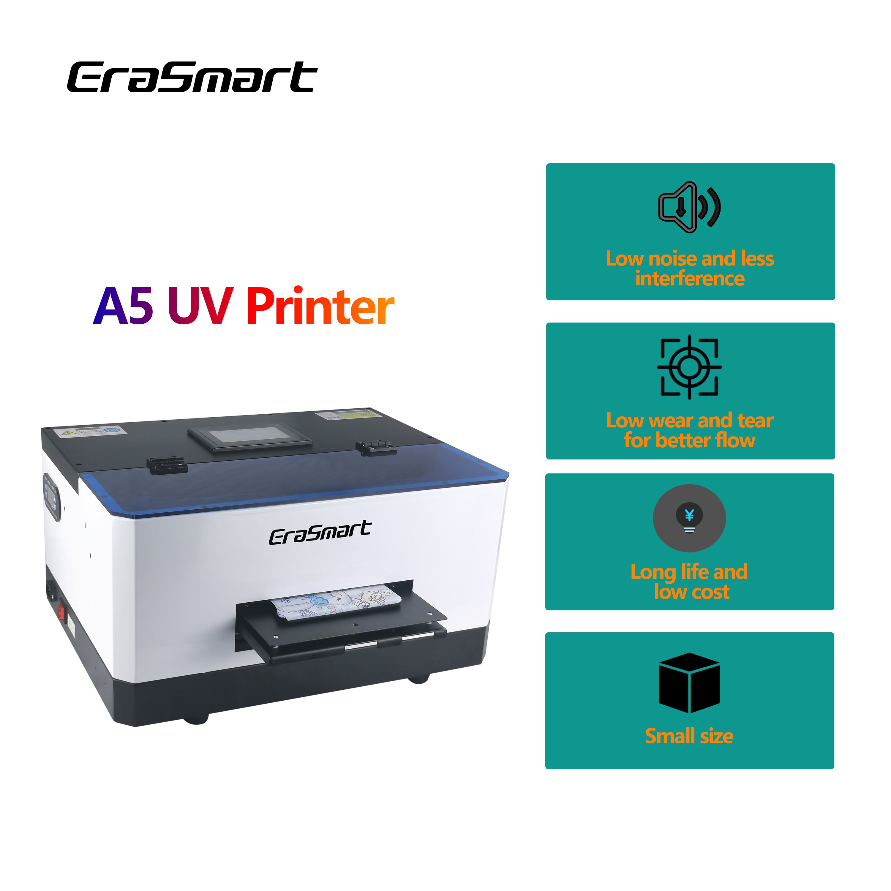Erasmart A5 Flatbed UV Printer Machine L800 Print Head Acrylic Bottle Phone Case Printer Inkjet Printing Machine UV Printer