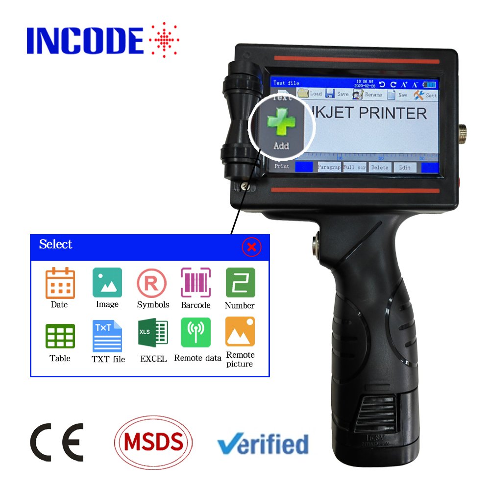 INCODE Latest 12.7mm 25.4mm Handheld Inkjet Expiry Date Coding Printer Ink Jet Batch Printing Machine