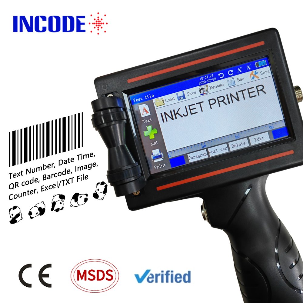 INCODE Latest 12.7mm 25.4mm Handheld Inkjet Expiry Date Coding Printer Ink Jet Batch Printing Machine