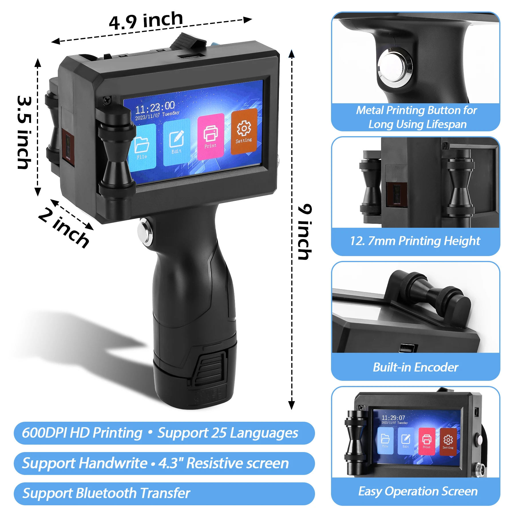 12.7mm printing height QR code batch number printing machine TIJ inkjet printer for best H6