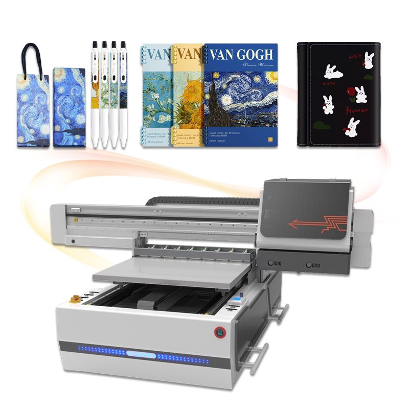 A1UV printer, digital inkjet printer, three nozzle white color varnish UV DTF printer, PVC leather card uv flatbed printer