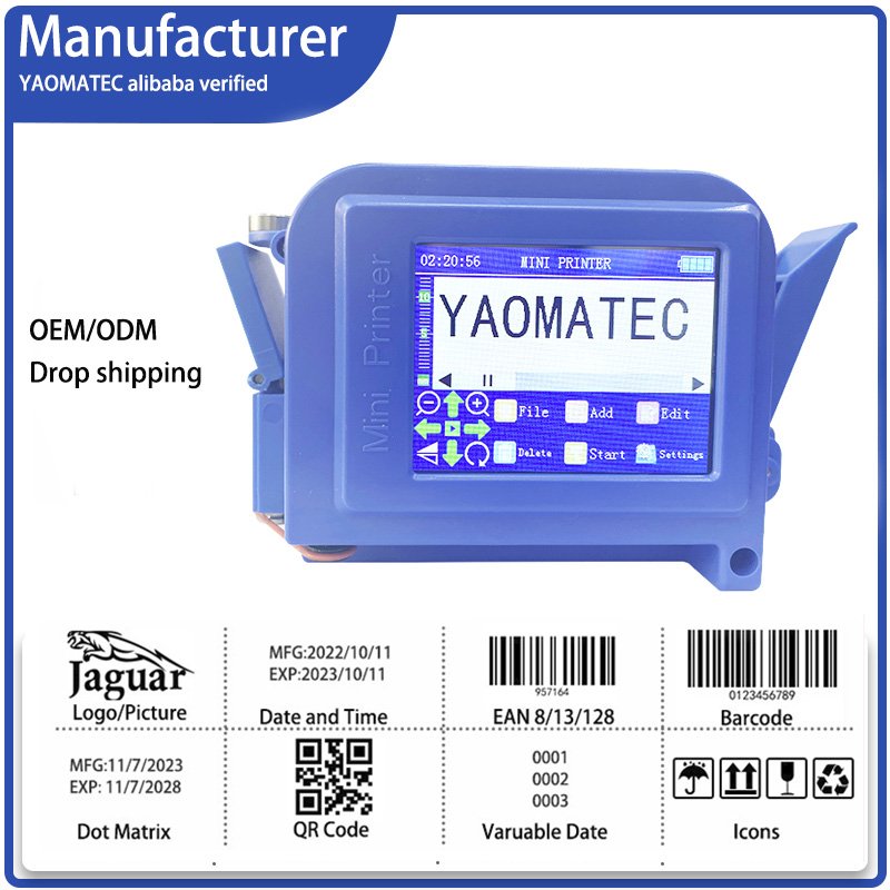 YAOMATEC 12.7MM Cheap Price Mini Portable Handheld Inkjet Printer Coding Date on Water Bottle