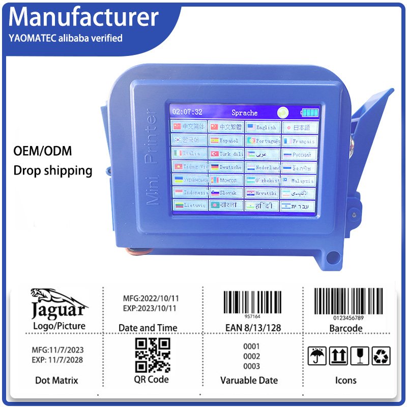 YAOMATEC 12.7MM Cheap Price Mini Portable Handheld Inkjet Printer Coding Date on Water Bottle