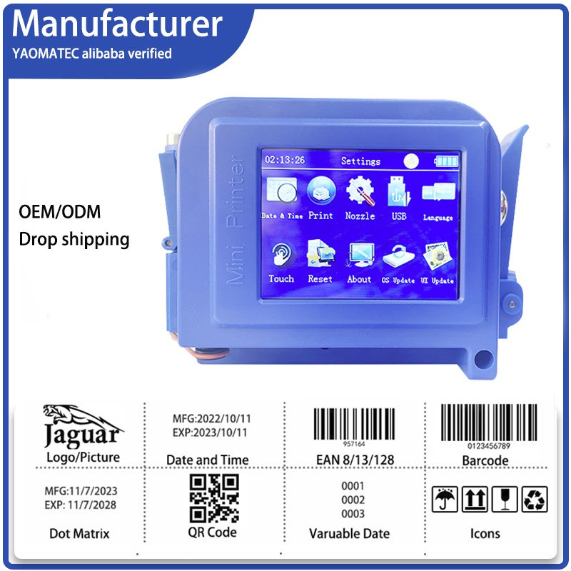 YAOMATEC 12.7MM Cheap Price Mini Portable Handheld Inkjet Printer Coding Date on Water Bottle