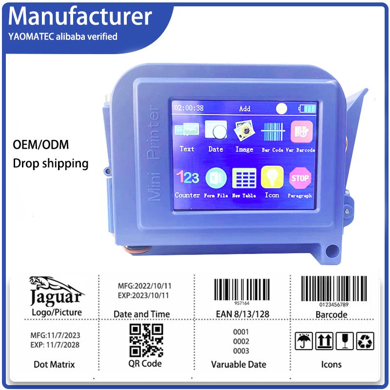 YAOMATEC 12.7MM Cheap Price Mini Portable Handheld Inkjet Printer Coding Date on Water Bottle