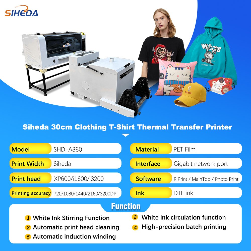 Siheda A3 Dtf printer T-shirt I3200/XP600/TX800 Dtf Printer 30cm Inkjet Printers DTF Textile Fabric Printing Machine