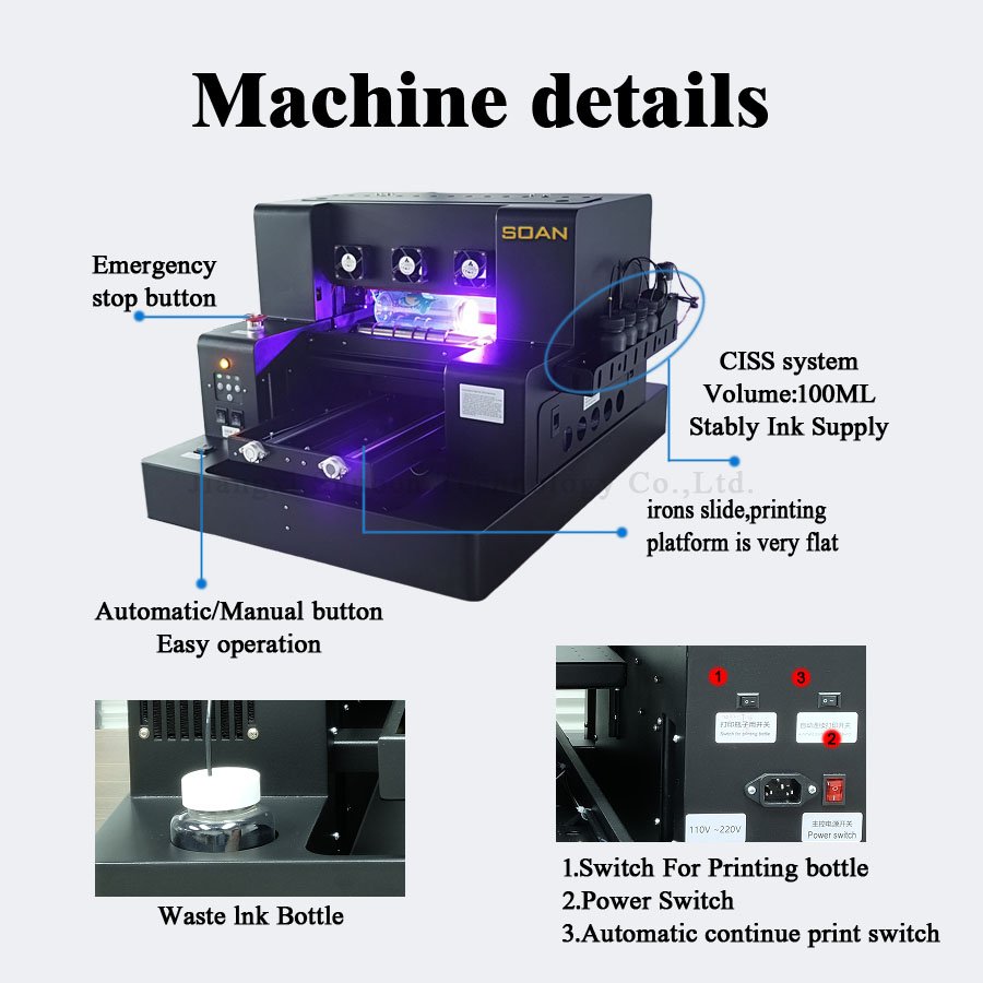 A3 size UV Printer 6 digital Logo Printing Machine Glass Metal Leather Phone Case Wood UV Flatbed Printer Machine