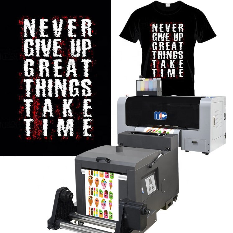 New technology A3 size factory supplier xp600/i3200 dtf 30mm film dtf printer & shaking powder in one for heat transfer t-shirt