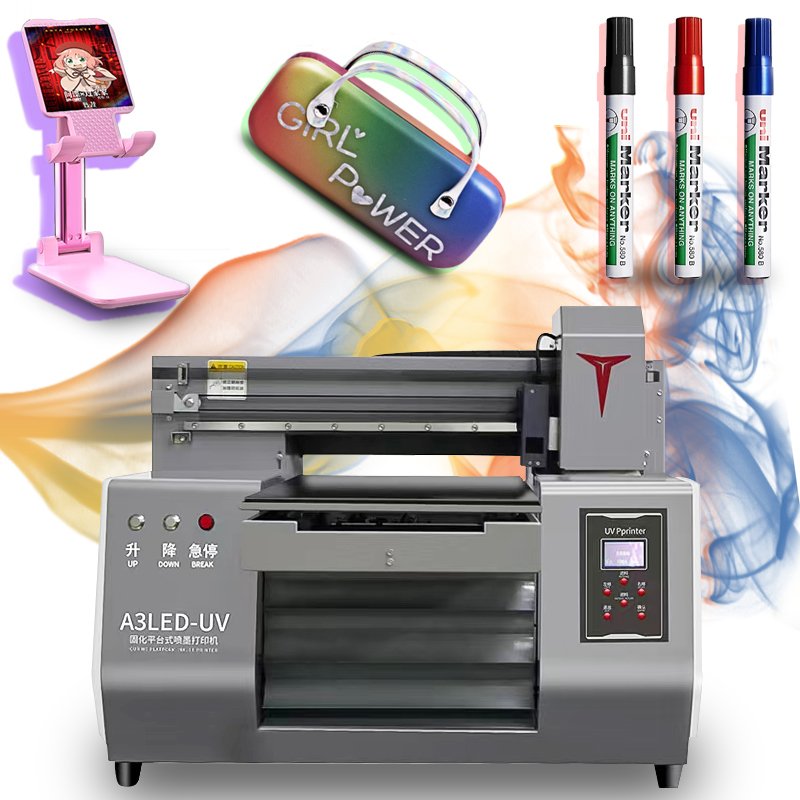 Multi functional A3 UV printer, portable 3050 UV inkjet printer, printing acrylic, cards, badges, efficient UV flatbed printer