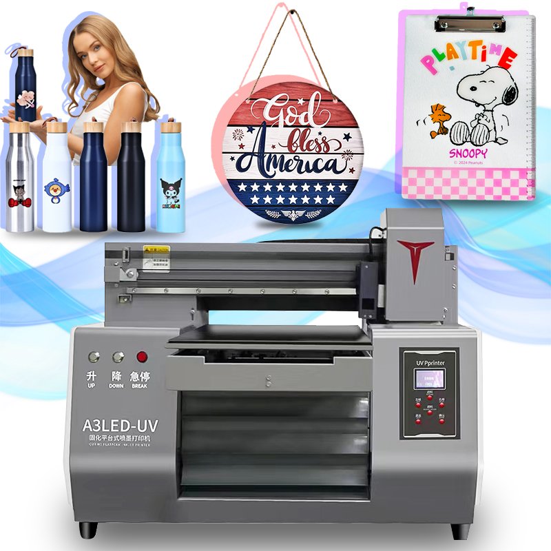Convenient A3 UV printer 3050 UV flatbed printer printing acrylic keychain, desktop trash can, acrylic comb, UV inkjet printer