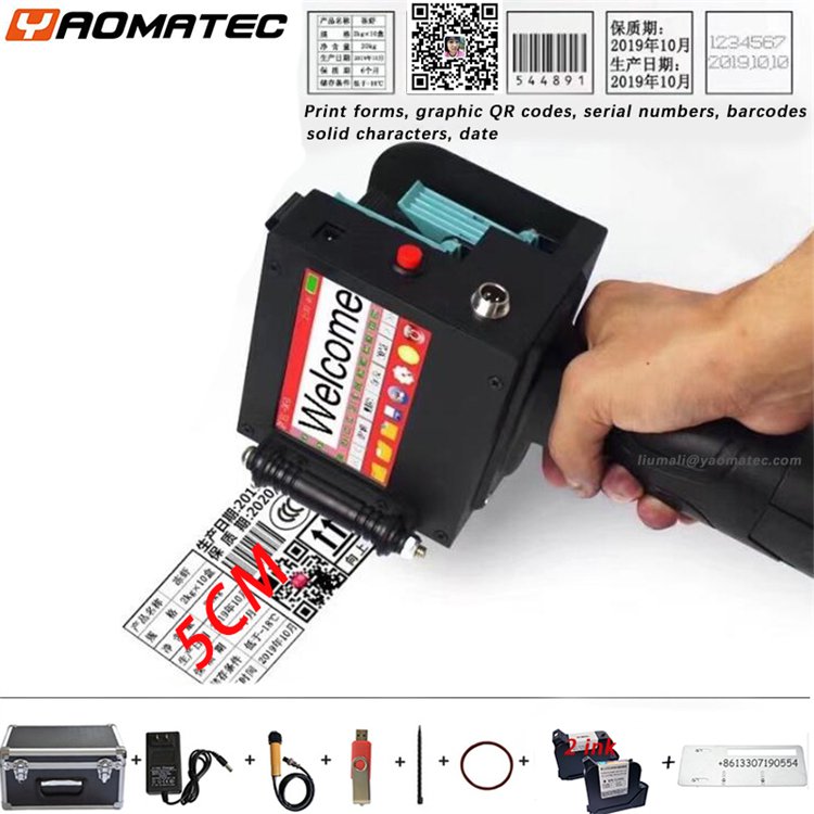 YAOMATEC 5CM 50.8mm Industrial Inkjet Printer Expiry Date Production Date Inkjet Printer Logo QR Bar Code Handheld Printer