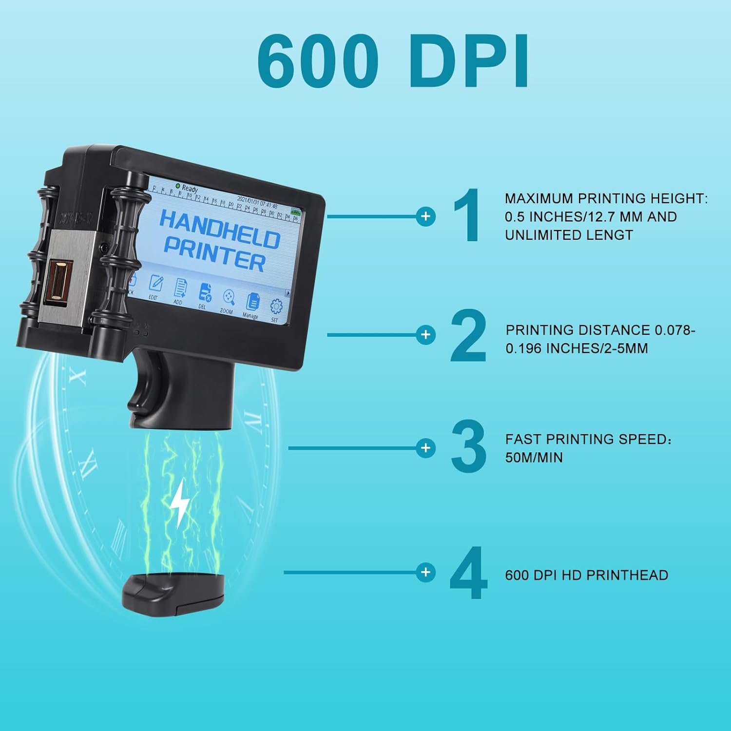 PT3000 Portable Handheld QR Code Barcode Inkjet Printer for Hotels Production Dates Tubes and Leather Items 12.7mm Handle