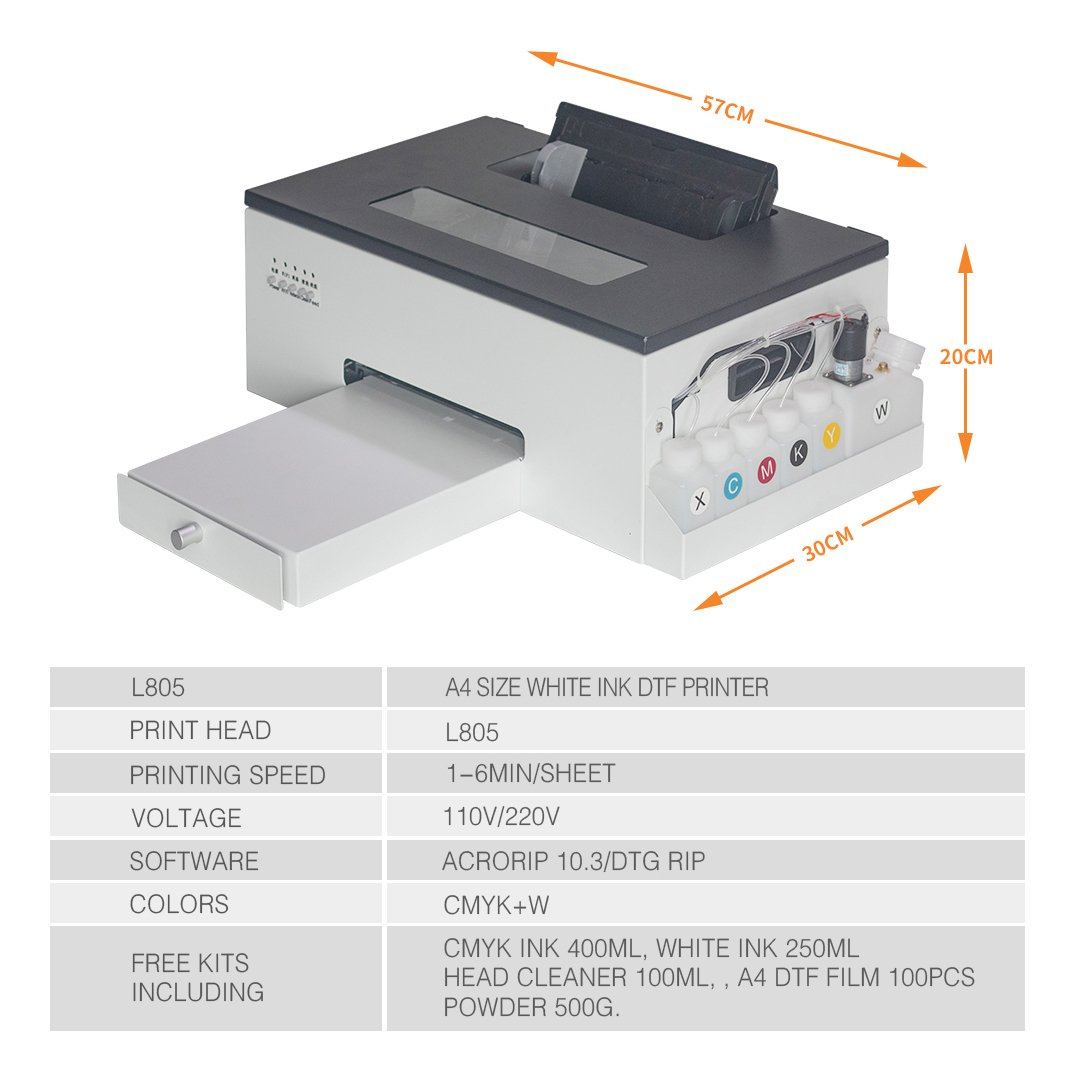 Dtf A4 Print 805 Dtf Printer T- shirt Pet Film Printer Inkjet with Heat Press Machine