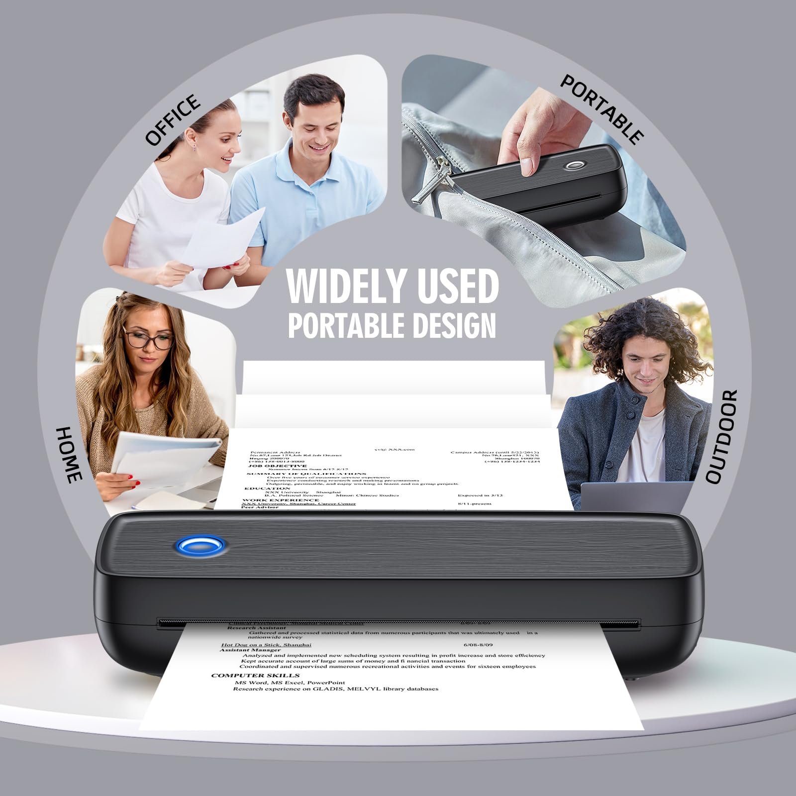Portable Printer Wireless For Travel A4&A5 Thermal Paper Inkless Printer Compatible With IOS Android Laptop For Office Car Home