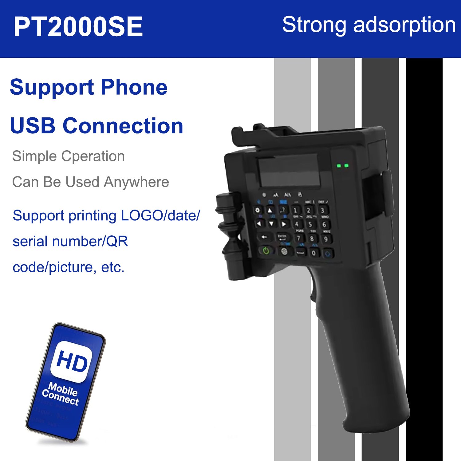 PT2000SE Mini Handheld Inkjet Printer 12.7mm Batch Automatic Coding Machine for Metal New Condition for Logo Print