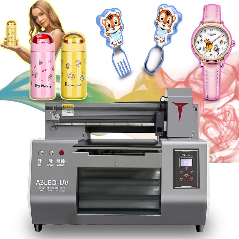 Efficient A3 UV printer, portable 3050 UV flatbed printer, printing packaging bags, pens, headphones, varnish, UV inkjet printer