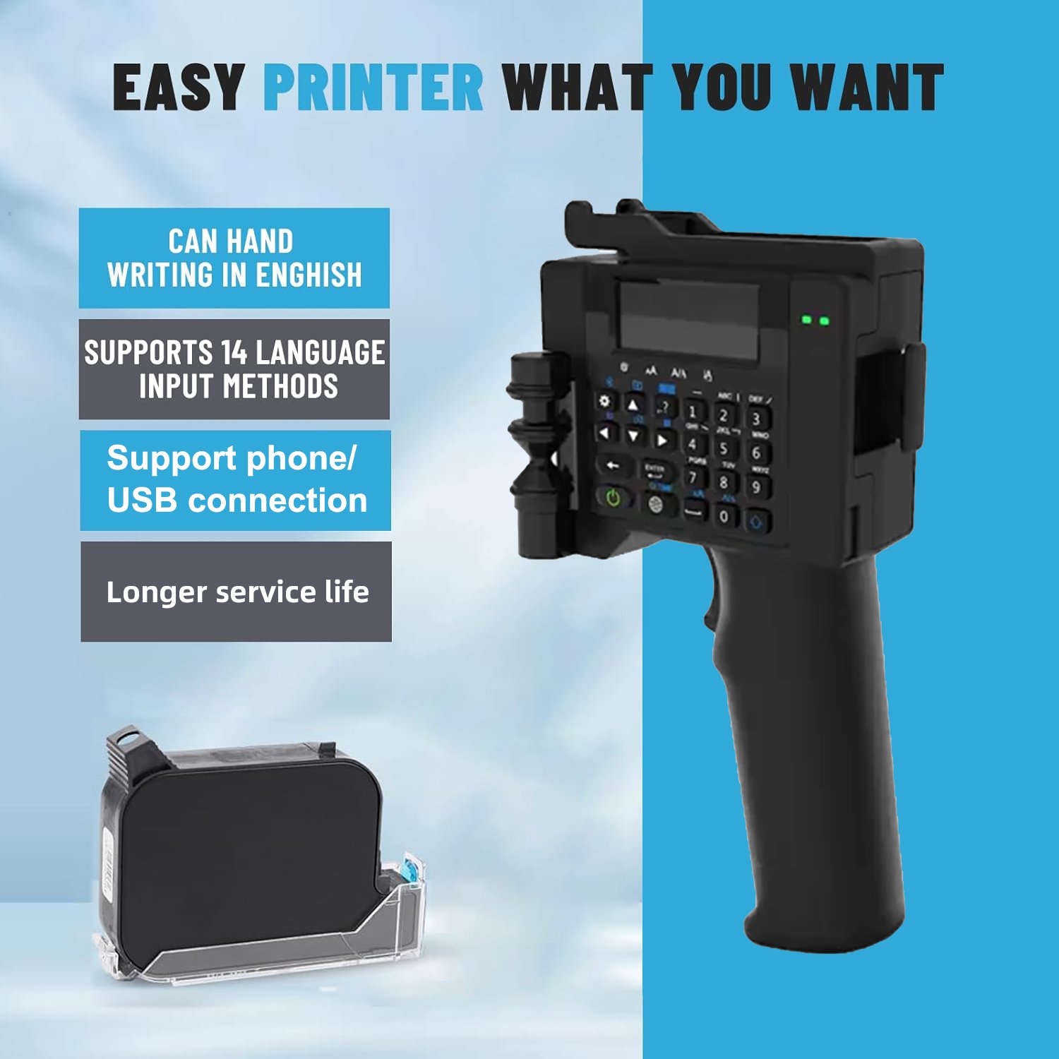 PT2000SE Handheld Inkjet Printer Manual Batch Coding Machine with Dot Matrix Carton Box & QR Code Production Date Coding