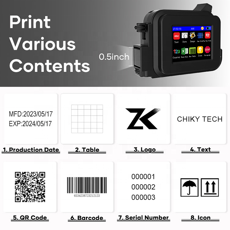 Handheld Inkjet Printer Printing Production Date Fast Drying Ink Multi Material Printing