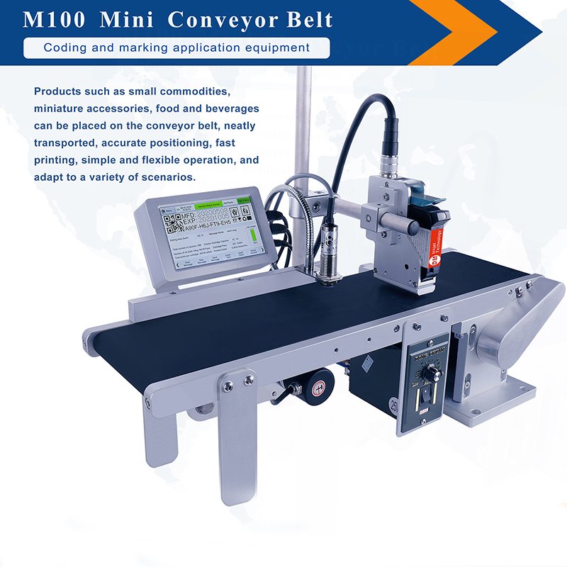 DeMinM100 high speed typewriter printing logo date batch number counting mini conveyor packaging automatic inkjet printer