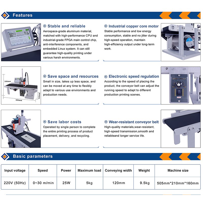 DeMinM100 high speed typewriter printing logo date batch number counting mini conveyor packaging automatic inkjet printer
