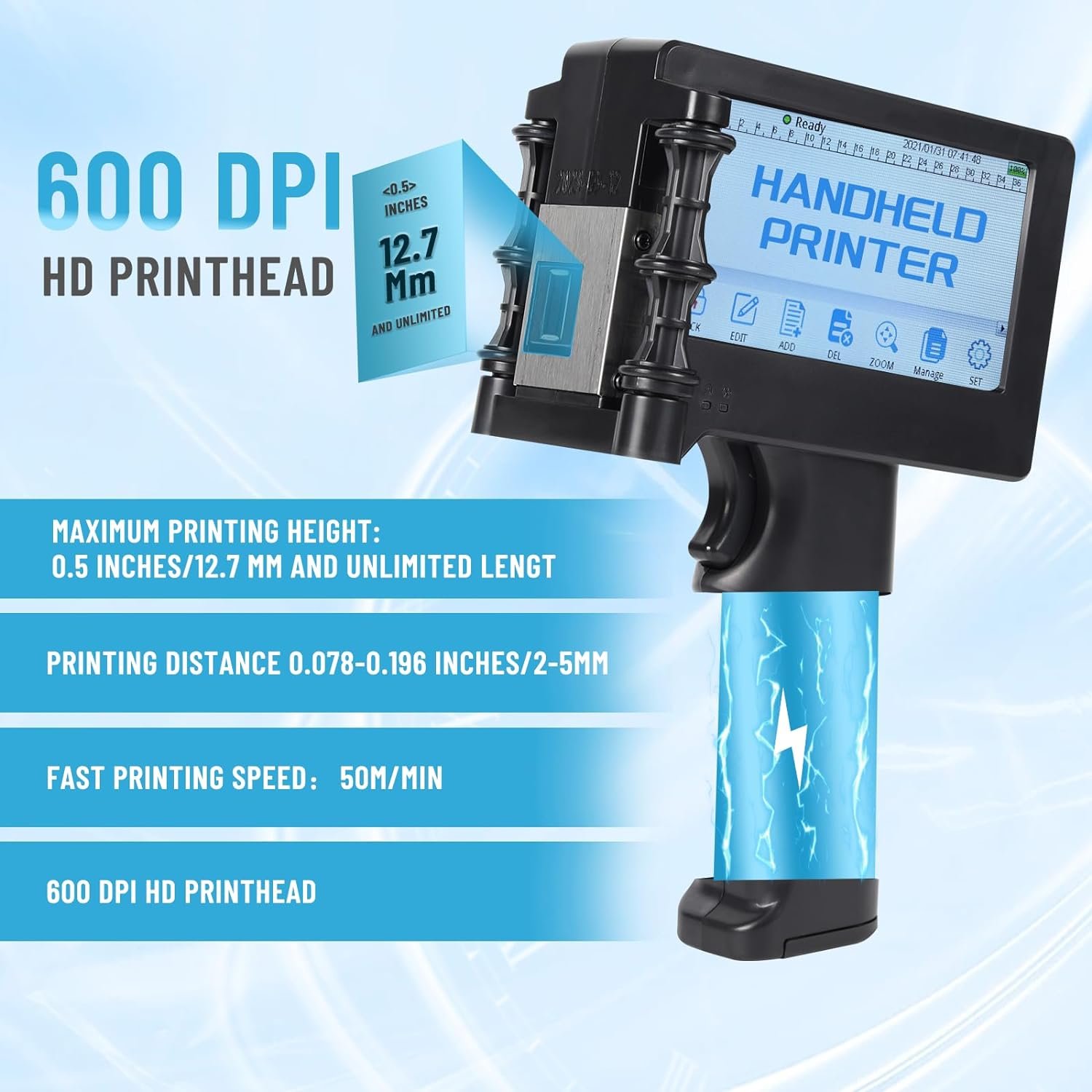 Portable Handheld Inkjet Printer High-resolution Fast Dry Ink for All Surfaces Multifunctional Provided Micro USB Automatic 0.4