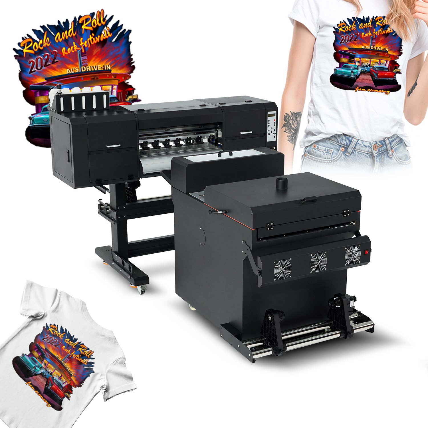 Andemes A1 24'' print size 60cm I3200 double heads direct to film DTF Printer and powder shaker oven t shirt printing machine