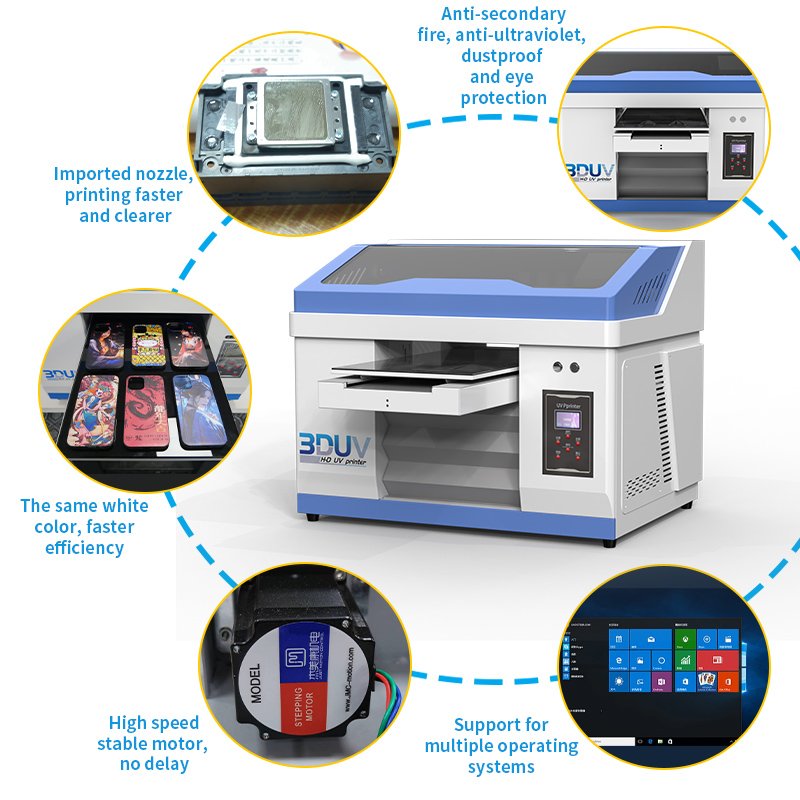 Inkjet UV Printers A2 A3 Size Two Heads Professional on Phone Case Pen Golf Glass Bottle Can Flat Bed UV for Print