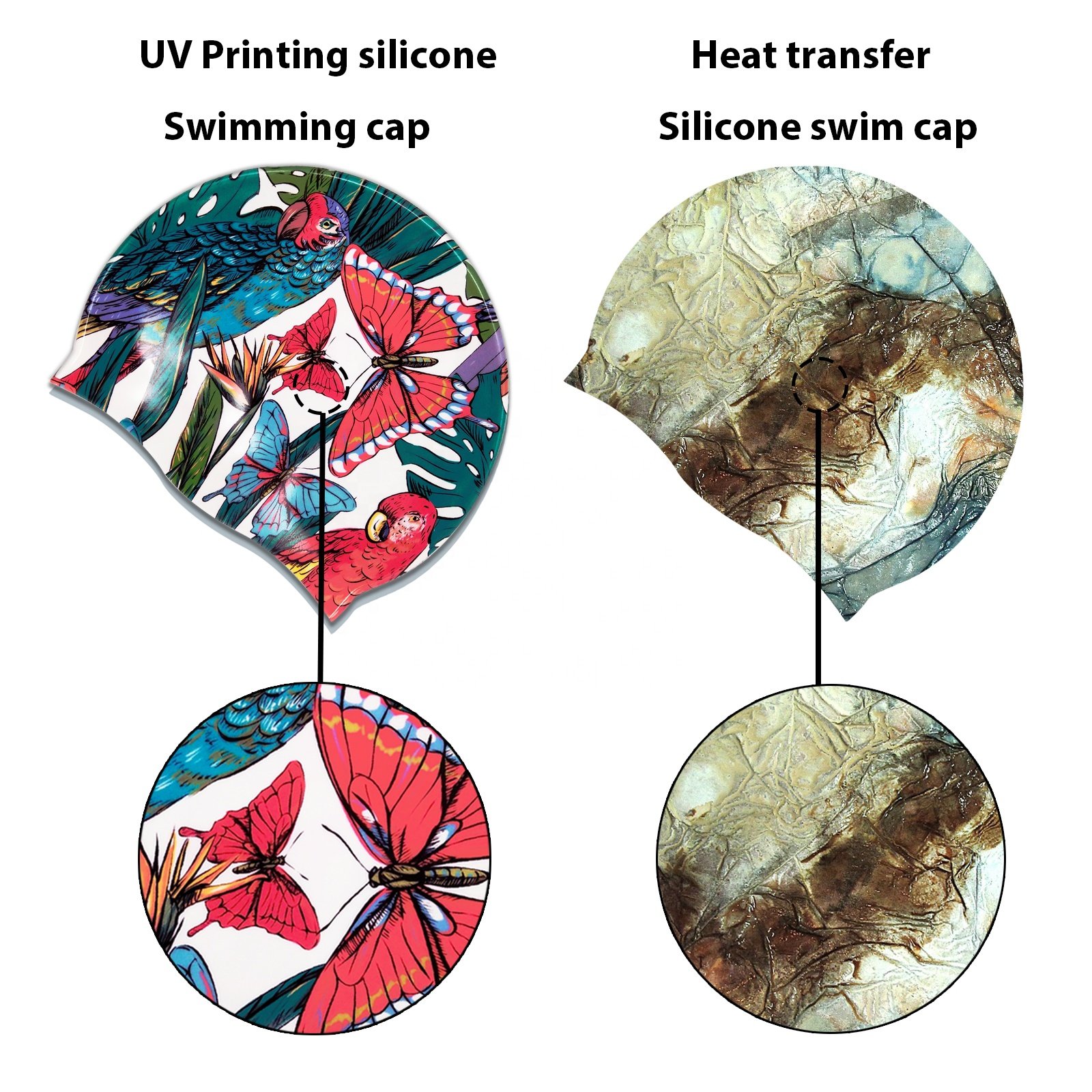 SHK-6018 Silicone No Coating Process Low Cost Long Hair Braid Waterproof Swim Cap Printer