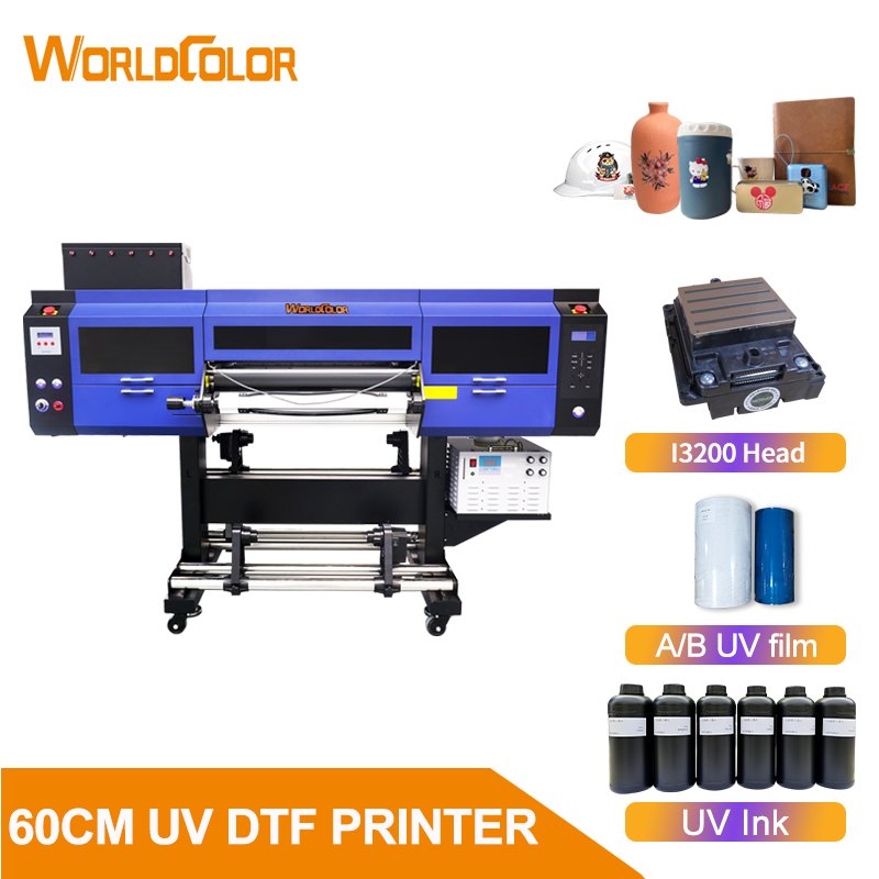 uv dtf printer 60cm 3 i3200 heads AB film roll stickers label printer with laminator uv printer dtf bottle cup glass transfers