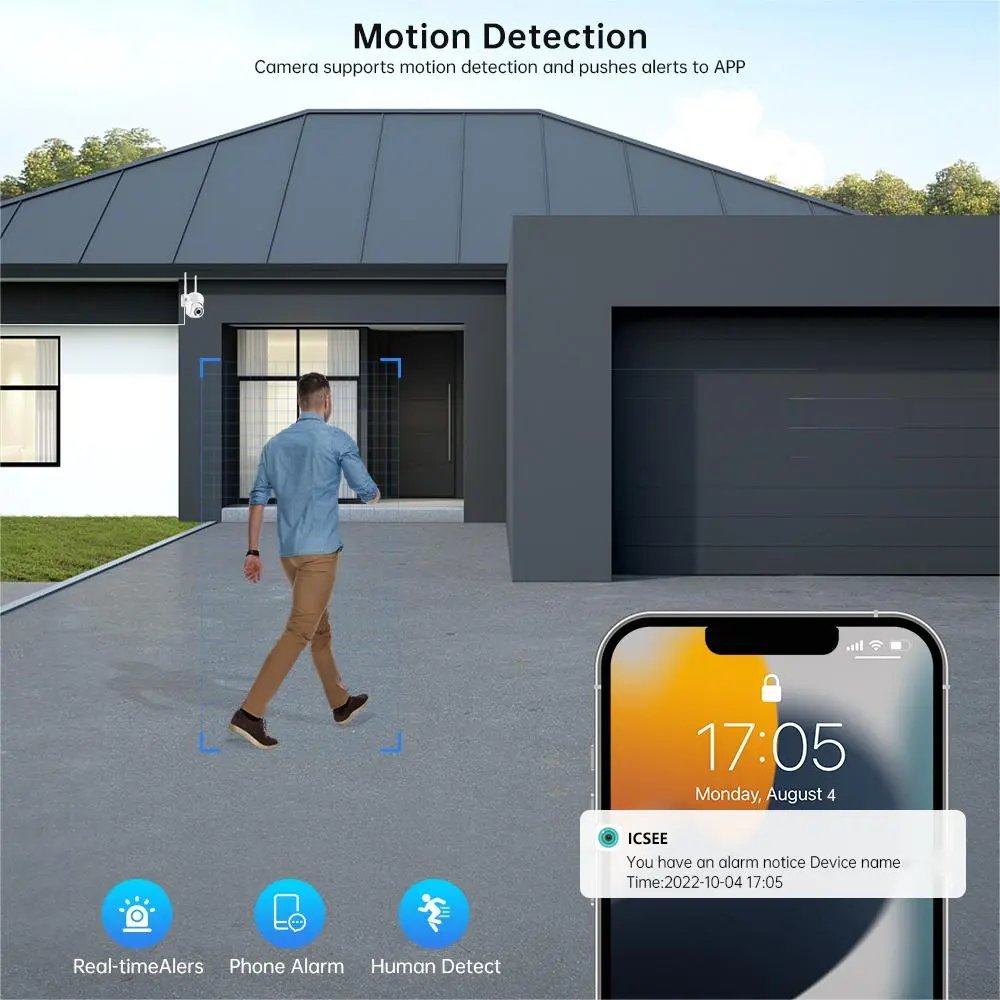 New 2MP iCSee Outdoor Waterproof Wireless Two Way Audio Motion Detection Auto Track Color Night Vision Wifi Security PTZ Camera