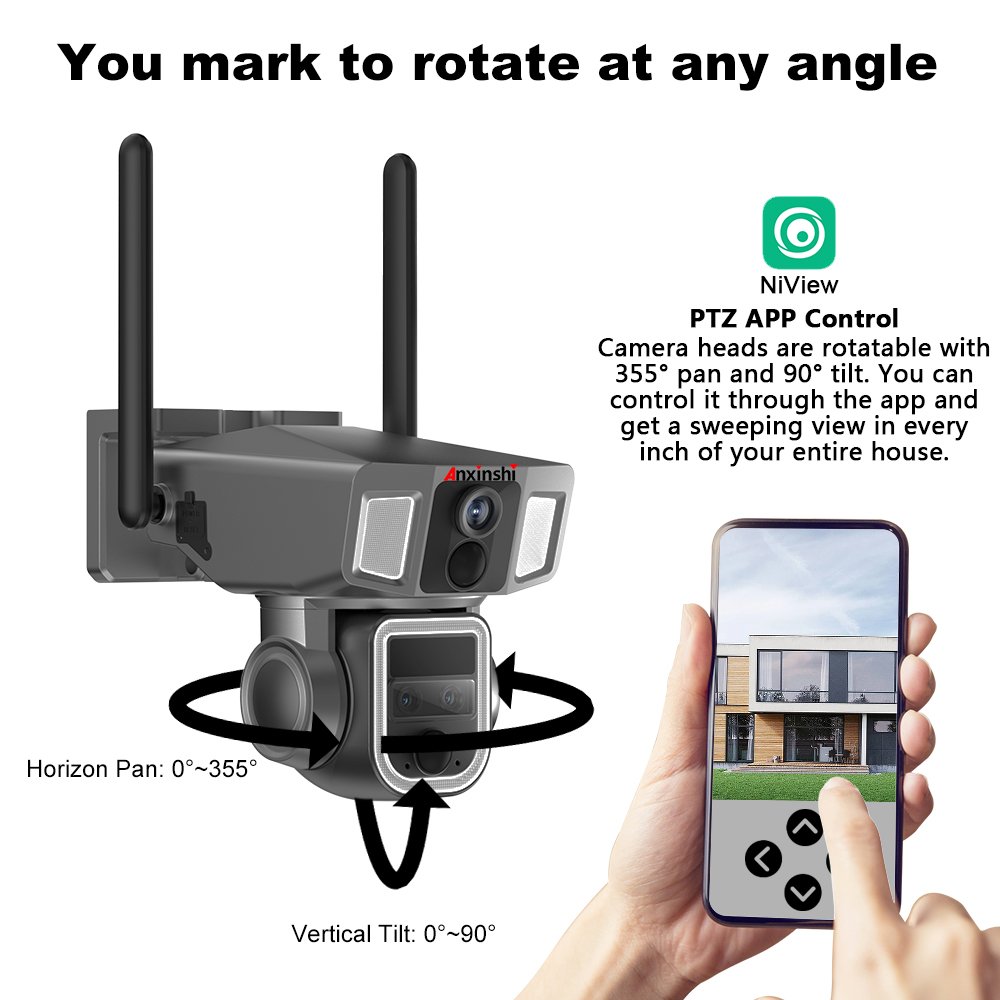 Anxinshi 3 Lens 12MP High Resolution 10X Optical PTZ Wireless WiFi Solar Battery Network Camera