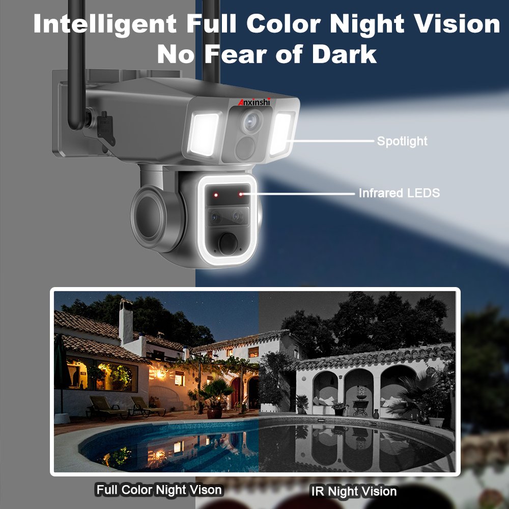 Anxinshi 3 Lens 12MP High Resolution 10X Optical PTZ Wireless WiFi Solar Battery Network Camera