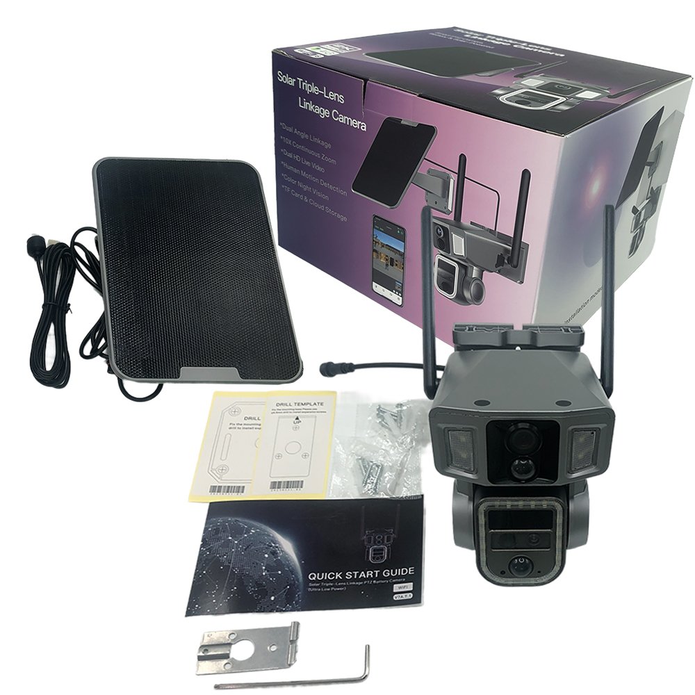 Anxinshi 3 Lens 12MP High Resolution 10X Optical PTZ Wireless WiFi Solar Battery Network Camera