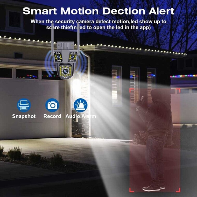 Haishamao 12MP AI CCTV Camera 3 Lenses 3 Screens Smart Home Wireless Wifi PTZ Outdoor NVR Data Night Vision IPC360 Home APP