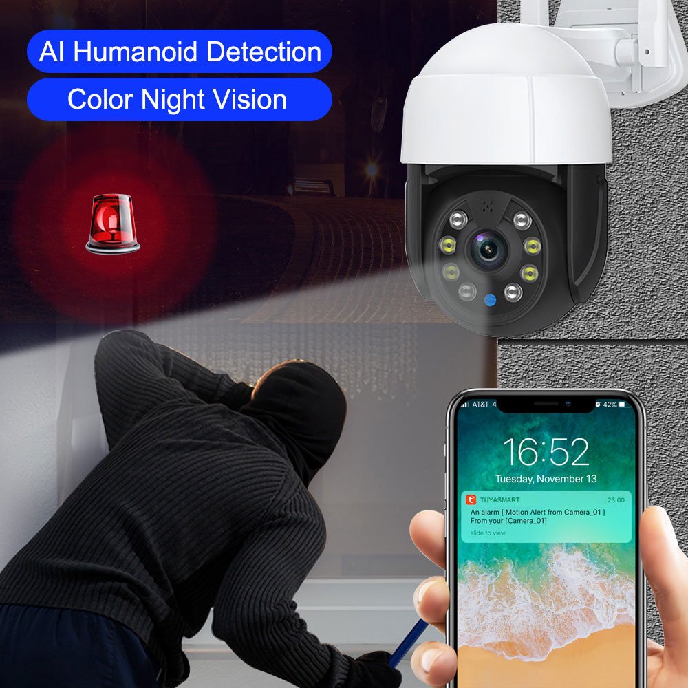 Tuya Smart 1.8'' 3.0MP Wifi Waterproof Mini PTZ Camera PST-C18B-3MP