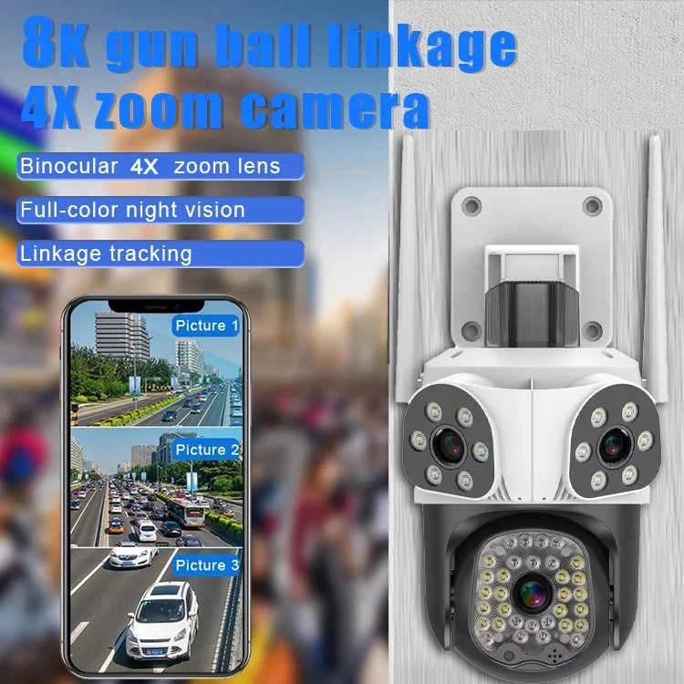 Icam365 Waterproof Human Auto Tracking Cctv Home Security Wireless Network Outdoor Ptz Wifi Surveillance Three Lens Ip Camera
