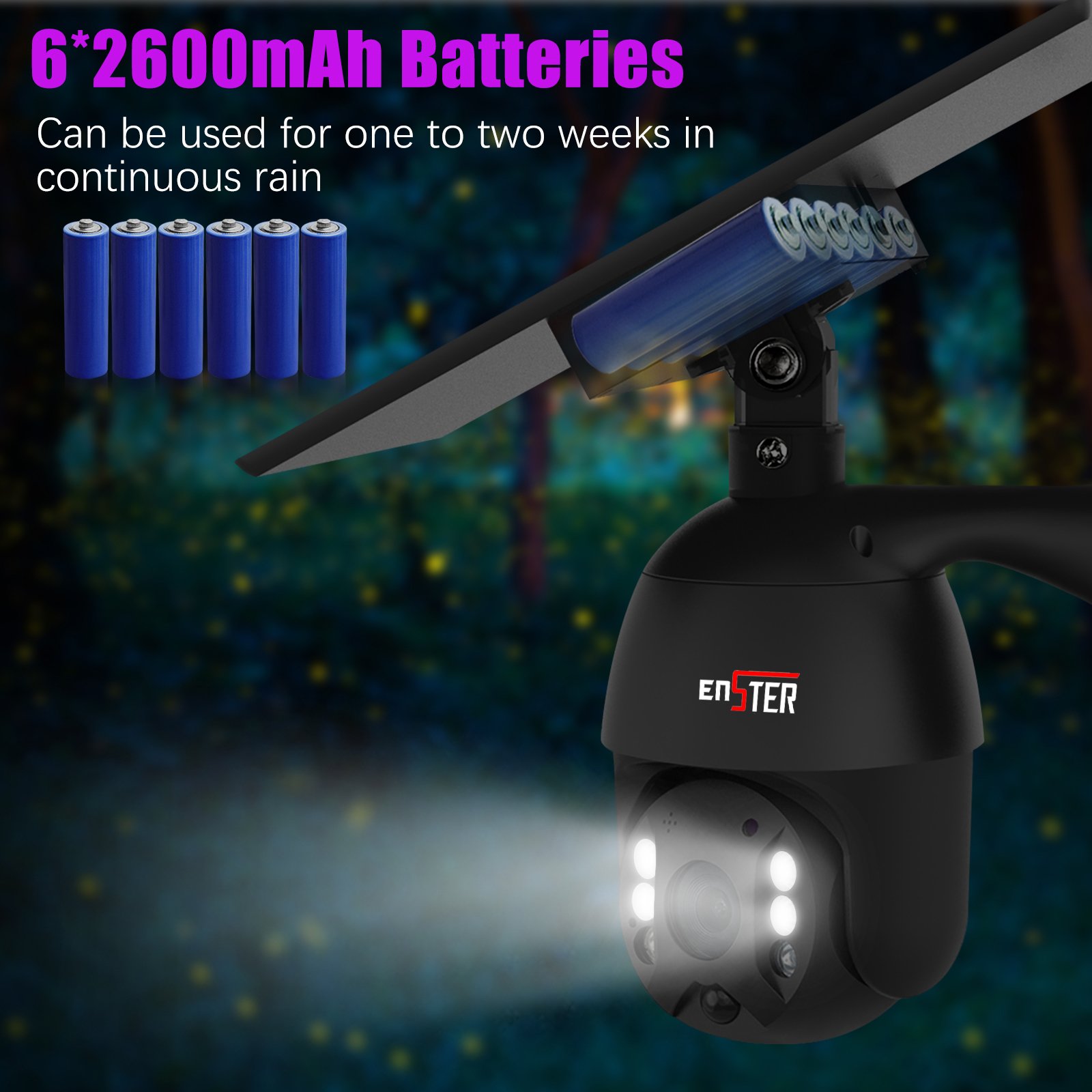 ENSTER Newest PIR Night Vision Outdoor Wireless PTZ WiFi HD Surveillance Security CCTV Network Solar Camera