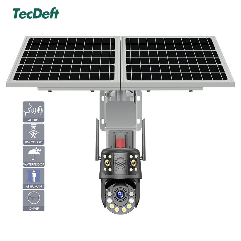 TecDeft Three Lens 4G Cctv Camera 12mp Bullet Wifi Security Solar System With Full Night Vision Auto Tracking Outdoor Camera