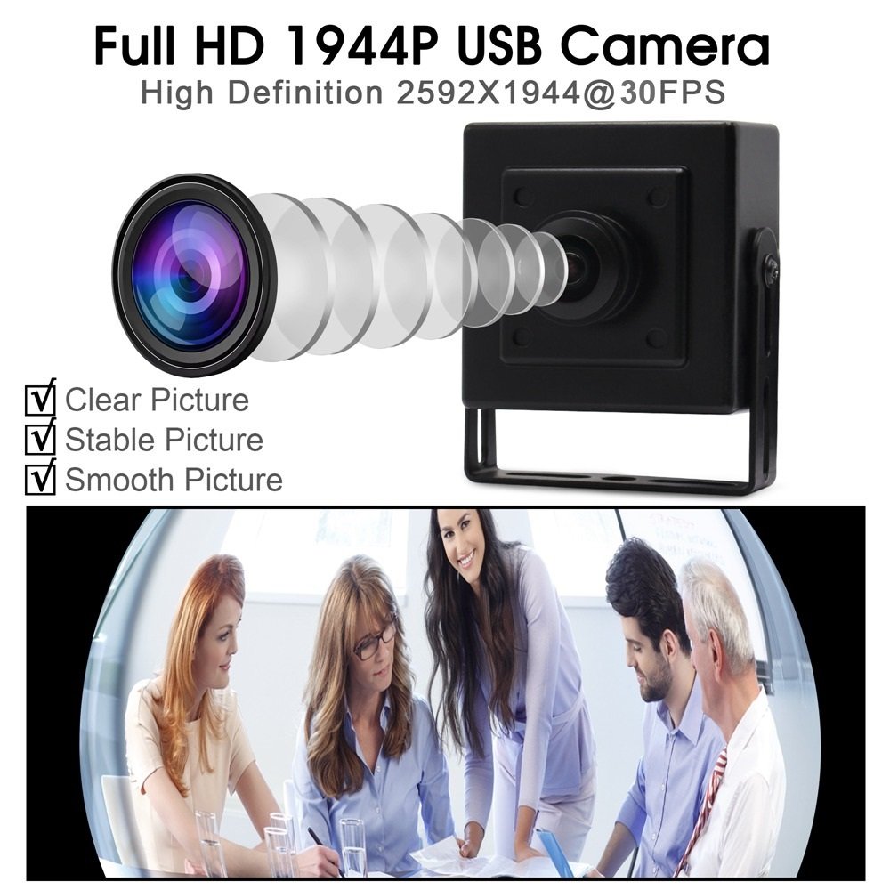 ELP 5MP 200 Degree USB Camera Fisheye Lens 2592x1944 30fps Webcam IMX335 Webcam Mini Camera for Android Mac PC Clear Monitoring