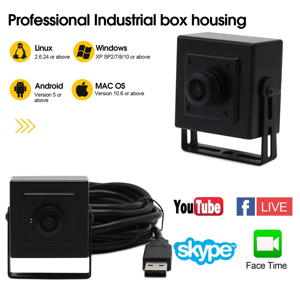 ELP 5MP 200 Degree USB Camera Fisheye Lens 2592x1944 30fps Webcam IMX335 Webcam Mini Camera for Android Mac PC Clear Monitoring