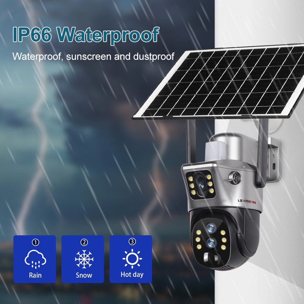 LS VISION V380 pro Dual Lens PTZ 4G Sim Solar 4MP Outdoor CCTV Camera 10x Zoom Night Vision PIR Solar Cameras