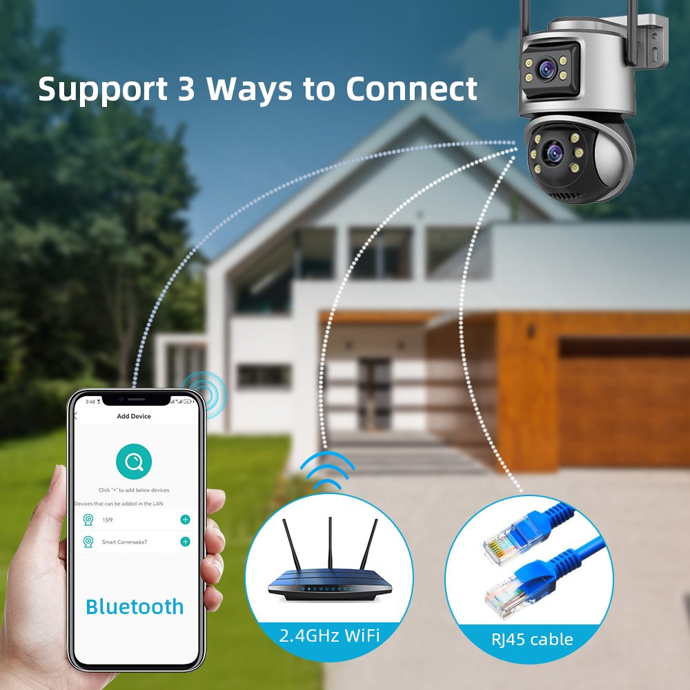 4k Security Camera Outdoor Wireless Dual Lens Wide Angle Night Vision Ptz Alarm Tracking Ip Network Surveillance Camera