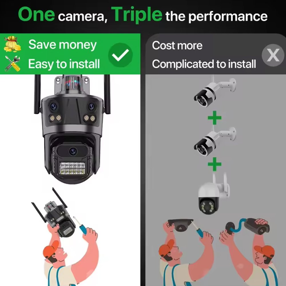 4K 9MP iCsee PTZ WIFI Camera Outdoor Wireless Security IP Camera with Dual Lens Auto Tracking 1-Year Warranty