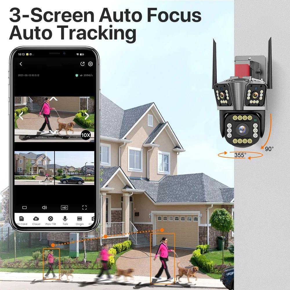 12MP Wifi Camera Three Lens Three Screens 10X Digital Zoom Human Motion Detection Outdoor Security IP Cctv Network Camera