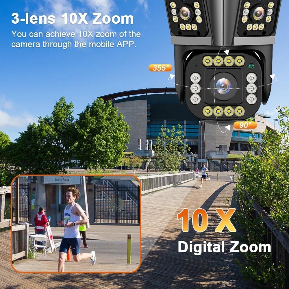 12MP Wifi Camera Three Lens Three Screens 10X Digital Zoom Human Motion Detection Outdoor Security IP Cctv Network Camera