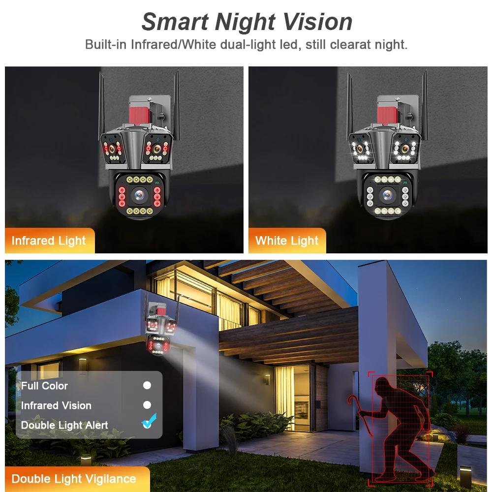 12MP Wifi Camera Three Lens Three Screens 10X Digital Zoom Human Motion Detection Outdoor Security IP Cctv Network Camera