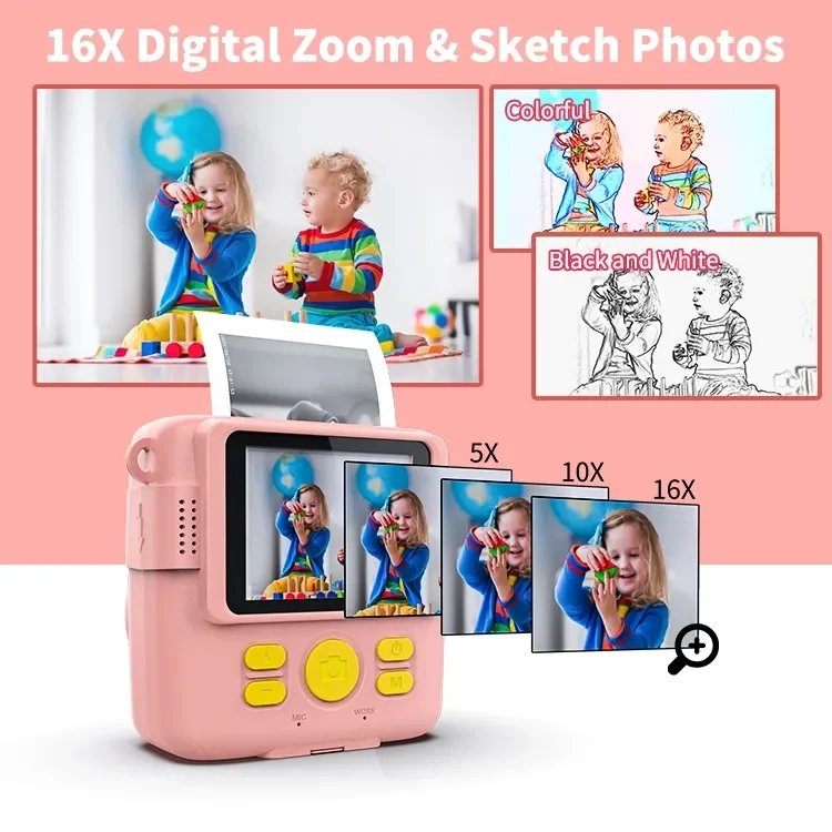 Children Instant Print Camera Kids 1080p Video HD Mini Camera With Thermal Photo Paper Digital Camera kid for Gifts toys