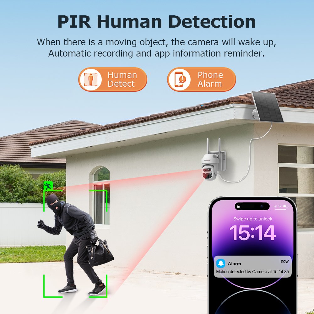 UBOX 12X PIR Human Detection PTZ Security Camera HD 6MP IP Outdoor CCTV Panoramic Mini Size 4G SIM Card Solar Network Camera